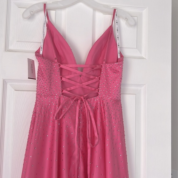 NWT Jules & Cleo Pink Rhinestone Sparkle Crystal A-Line V-Neck Dress Size 4 - Picture 7 of 8